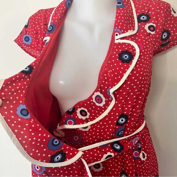 COPY - Modcloth Dress Floral Dotted Daytime Dapper True Wrap Tie Ruffle Red Whi… - Picture 8 of 16